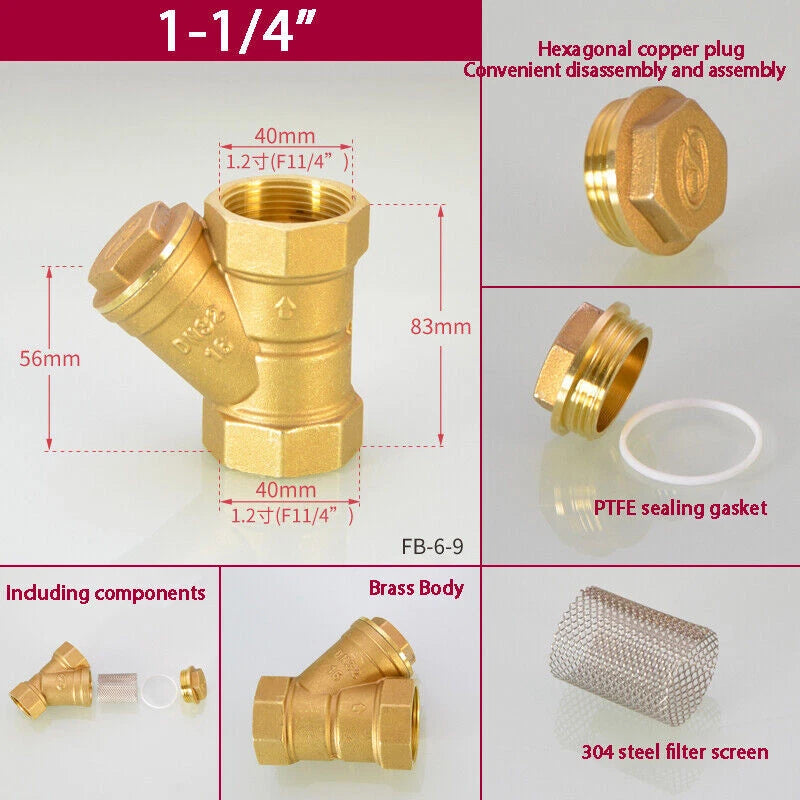 Brass Y Strainer Filter Adaptor — BSP Compression Inline Pipe Fitting 1/4" to 2"
