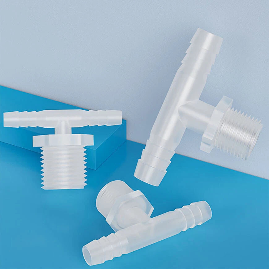 Plastic T Joiner Barbed X Male Thread Hose Connector Pipe Fittings Air Water