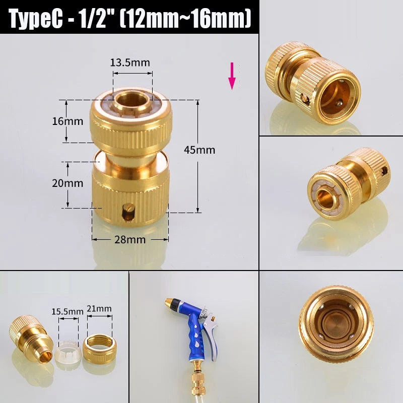 Water Stop Copper Quick Connect Hose Fitting — Male Thread Garden Tap Snap-On Connector