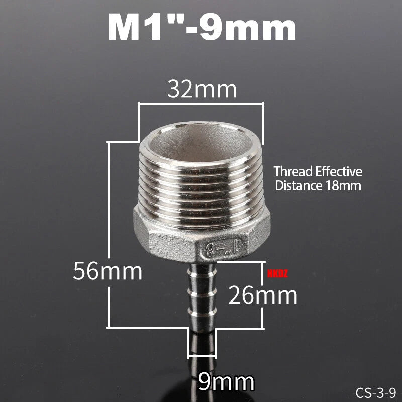 BSP Male Thread Barb Hose Tail Connector 304 Stainless Steel — 1" to 3"