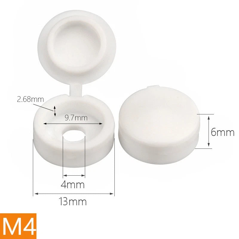 Hinged Screw Cover Caps for M4 M5 Screws – Fold Over Design, Multiple Colors, 50–2000 Pack