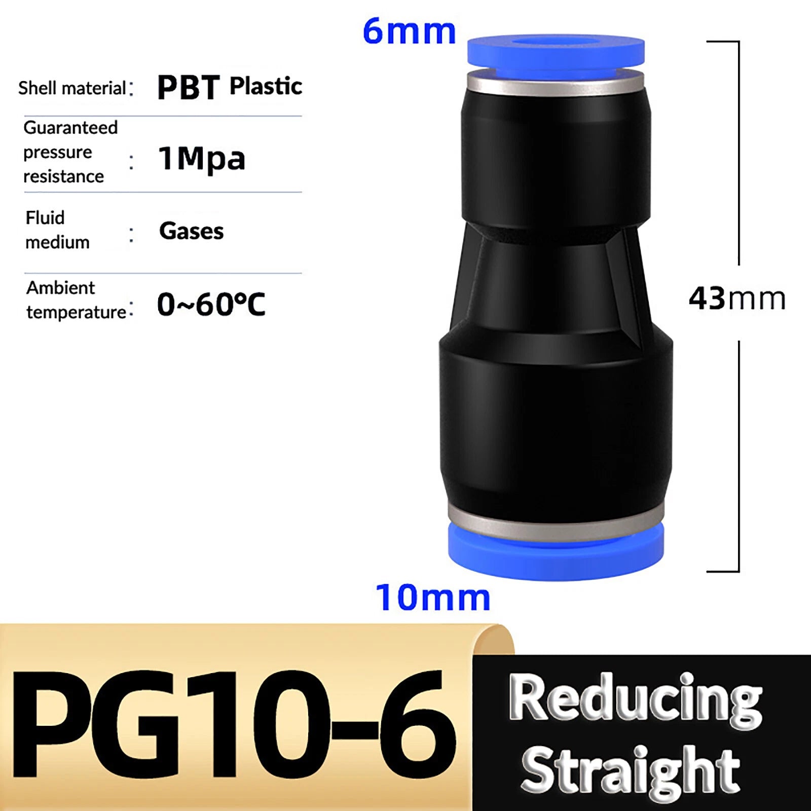 Nylon Pneumatic Reducer Push-Fit Connector — PG Air Line Fitting