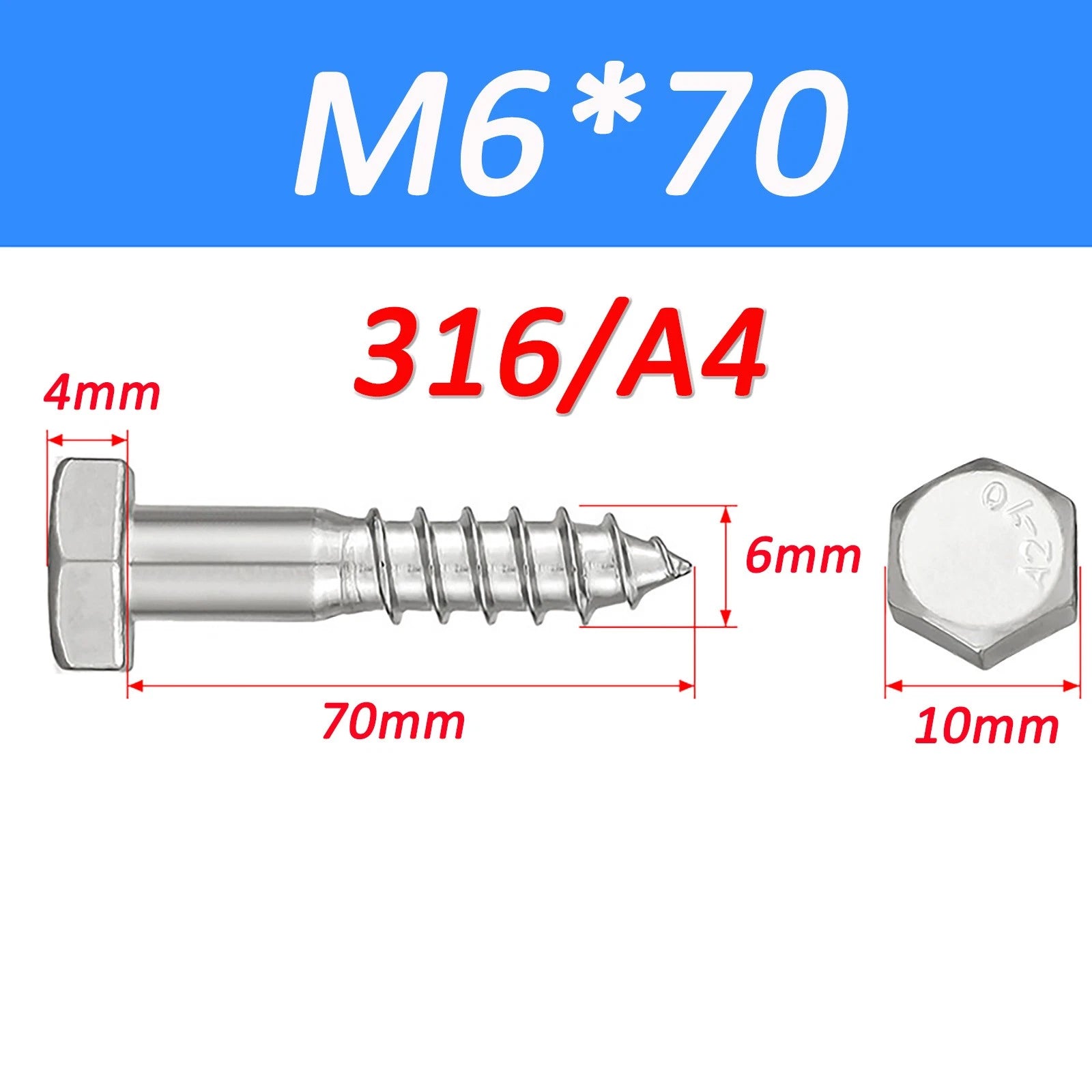 316 Marine Grade A4 Stainless Steel Hex Head Lag Screws – DIN571