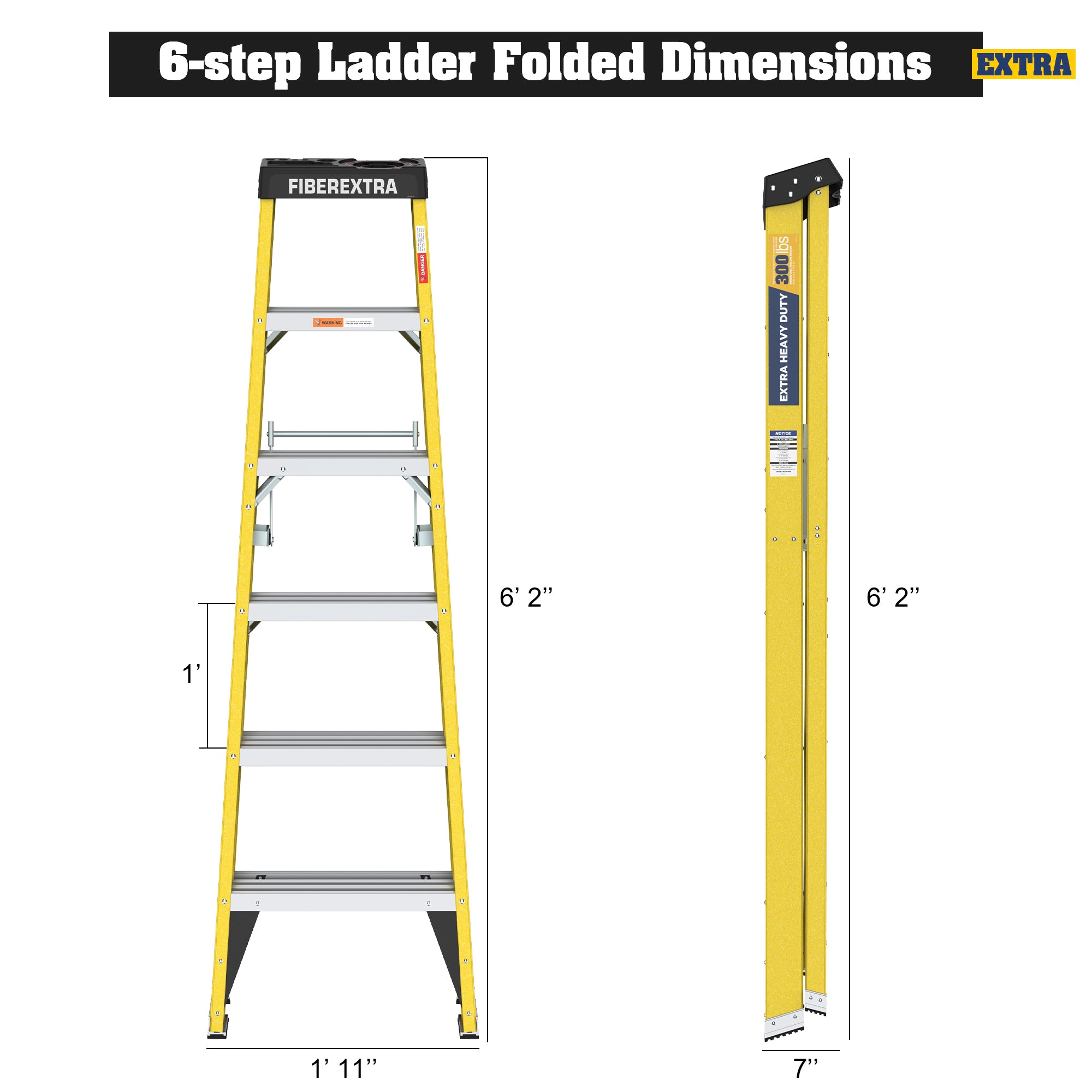 Fiberglass Step Ladder 6-Step 300LBS Yellow