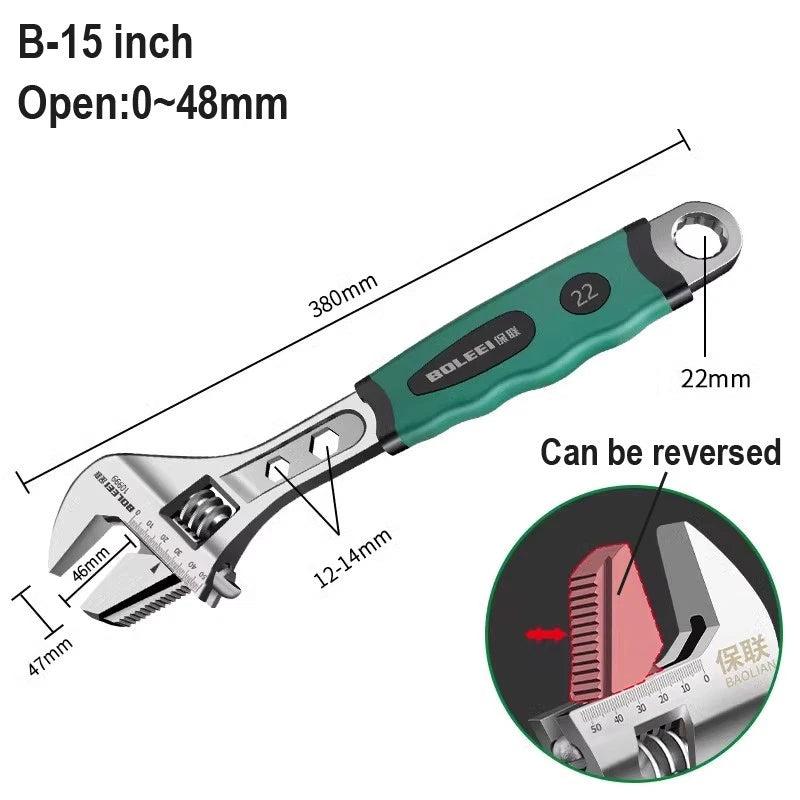 Adjustable Spanner Wrench 6 8 10 12" Cr-V Steel Metric Scale Strong Grip Handle