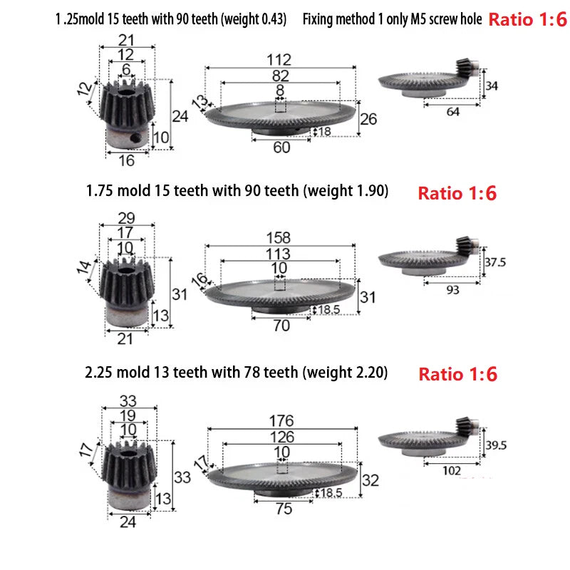 0.8 - 2.5 Mod Pair Bevel Gear 15-160 Teeth Transmission Gears C45 Steel 1:3-1:8