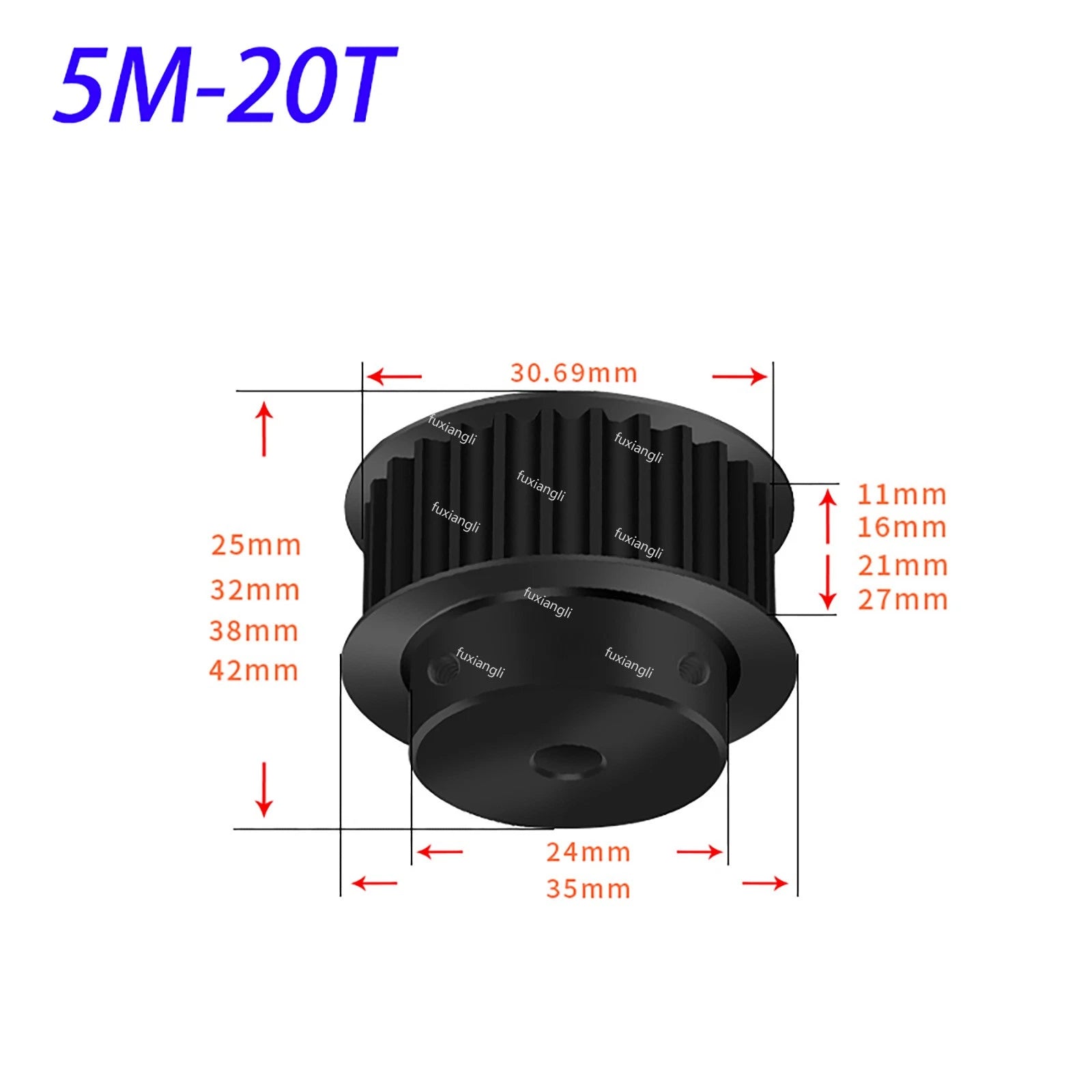 HTD-5M 15T-72T Timing Belt Pulleys CNC Drive With Keyway Width 11mm BF 45# Steel