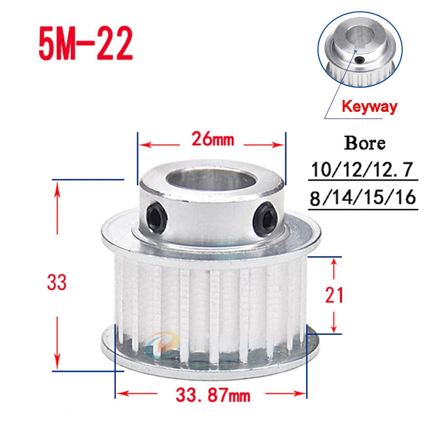 5M 15T-80T Timing Belt Pulley With Step/Keyway, Bore 8-25mm,For 20mm Width Belt
