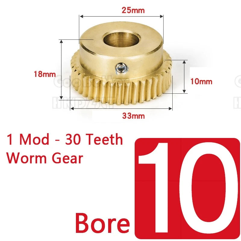 Module 1 Brass Worm Gear Wheel 30 Tooth 45# Steel Rod Worm Gear Shaft Precision
