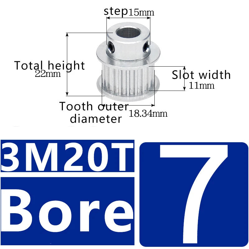 3M 20T~120T Synchronous Wheel Timing Belt Pulley With Step For 10 mm Width Belt