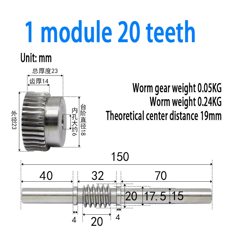 1/1.5/2/2.5/3/4 Module 15T to 100T Gear Steel Worm Wheel Gear & Worm Gear Shaft