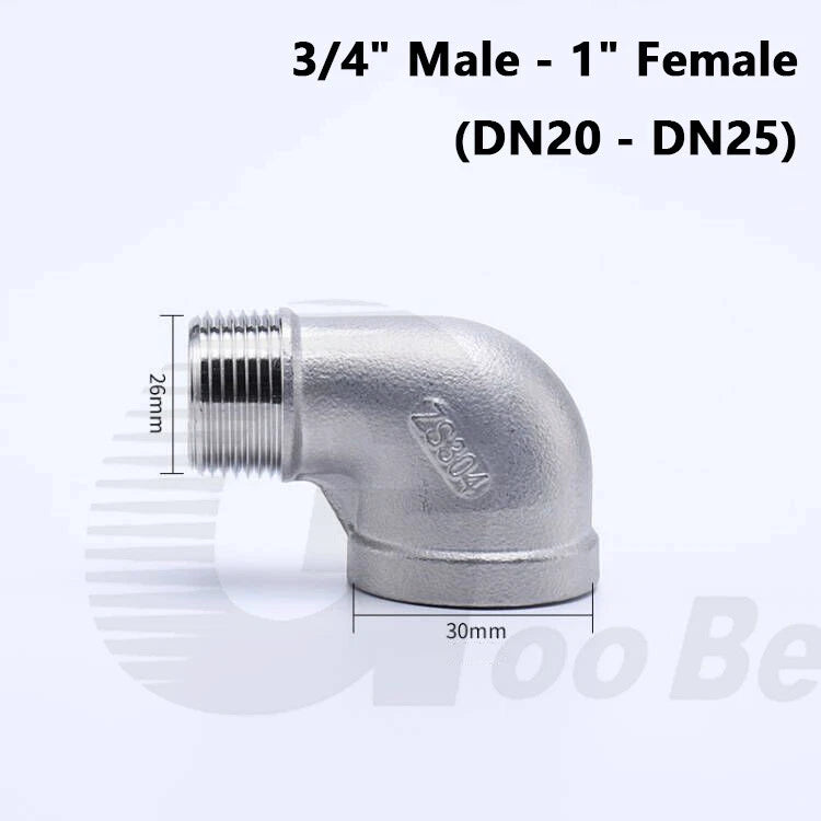 Stainless Steel Reducing 90° Elbow — BSP Male to Female Thread Pipe Fitting