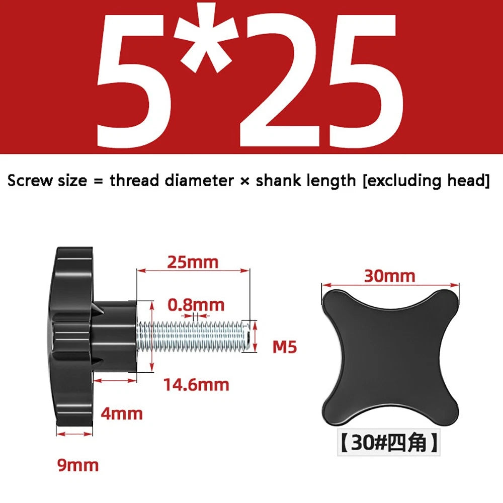 M5-M10 Thumb Screws Black Plastic Four Star Head Hand Grip Knob Bolts Galvanized