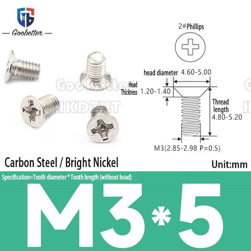 M3 Phillips Flat Head Machine Screws – Carbon Steel Countersunk Bolts, 3 mm to 15 mm - HomeDIYer