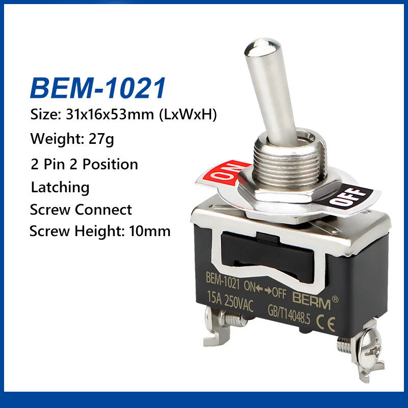 Waterproof Toggle Switch BERM Series — 15A 250V, 2/3 Position, 2–6 Pin, Latching & Momentary, Car Boat Panel