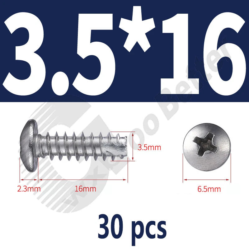 Pan Head Sheet Metal Screws Metric M1~M6 A2 Stainless Steel Sheet Metal Screws