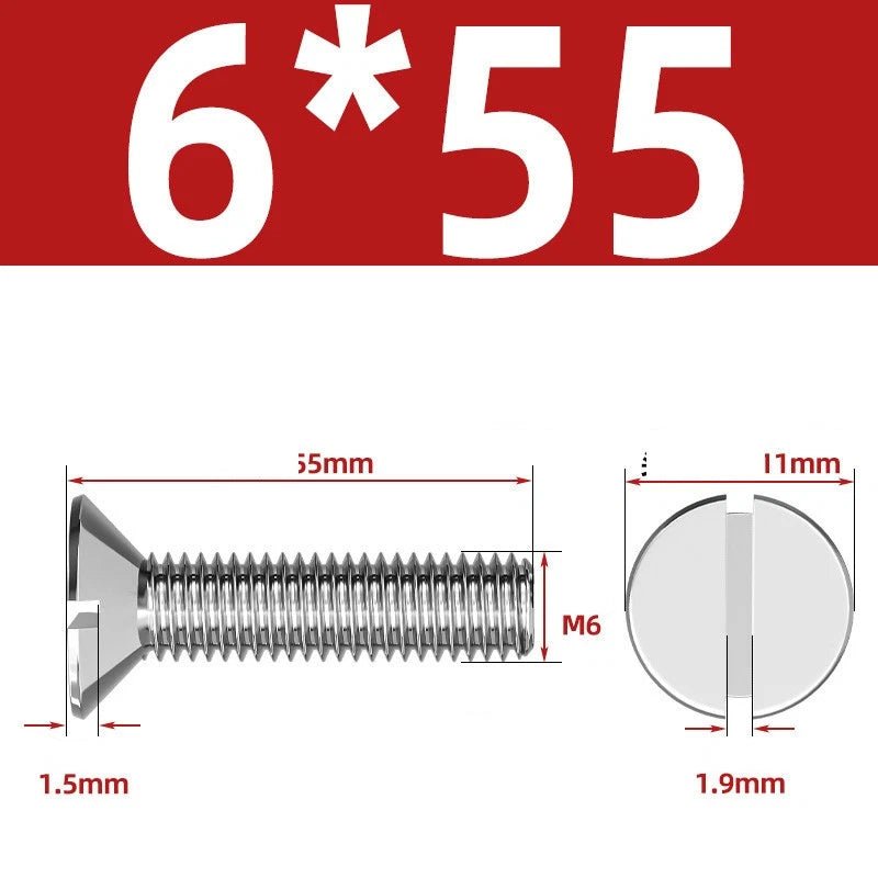 A2 Stainless Steel Slotted Countersunk Machine Screws — M1.6 to M10, Flat Head CSK Bolts - HomeDIYer