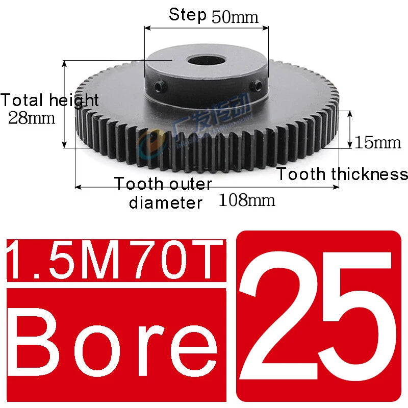 1.5Mod 45# Steel Spur Gears 10-150T Pinion Gear With Step Motor Gear Bore 5-25mm