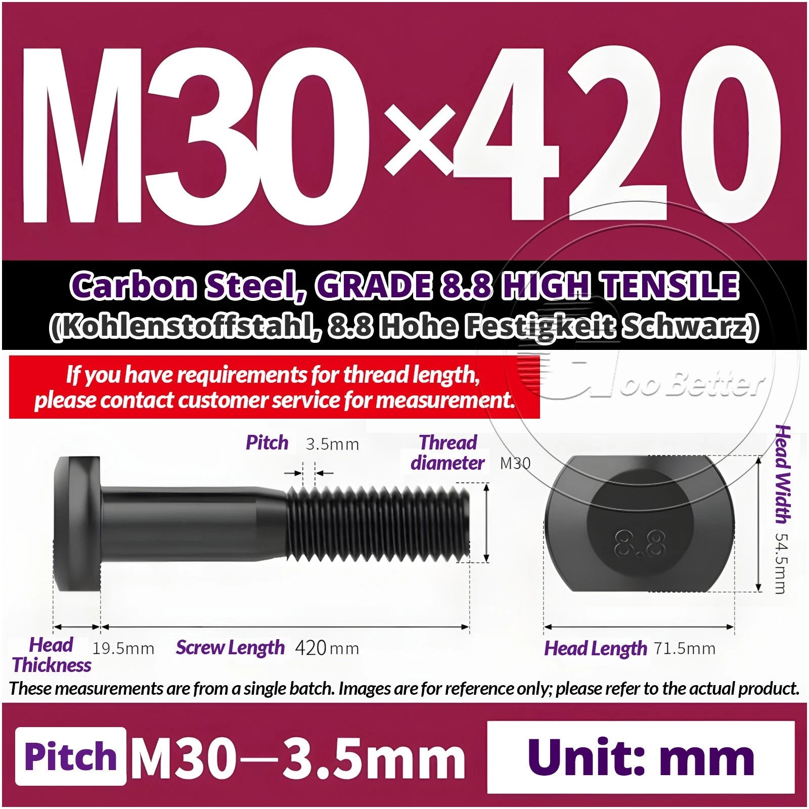 T-Slot Bolts M22 - M42 T Track Bolts 70mm to 500mm Long GRADE 8.8 HIGH TENSILE