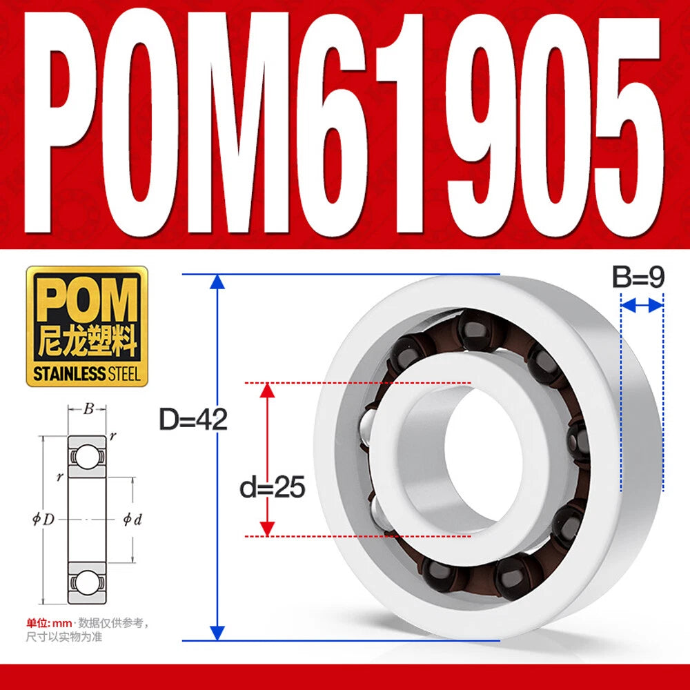 POM Plastic Bearing Glass Ball Miniature Deep Groove Ball Bearings Various Sizes