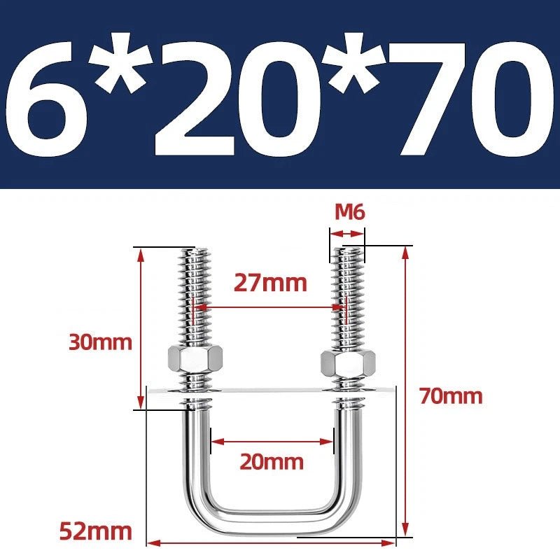 M6 U - Bolt with Plate and Nuts – Stainless Steel 304 (A2) for Trailer & Pipe Clamp - HomeDIYer