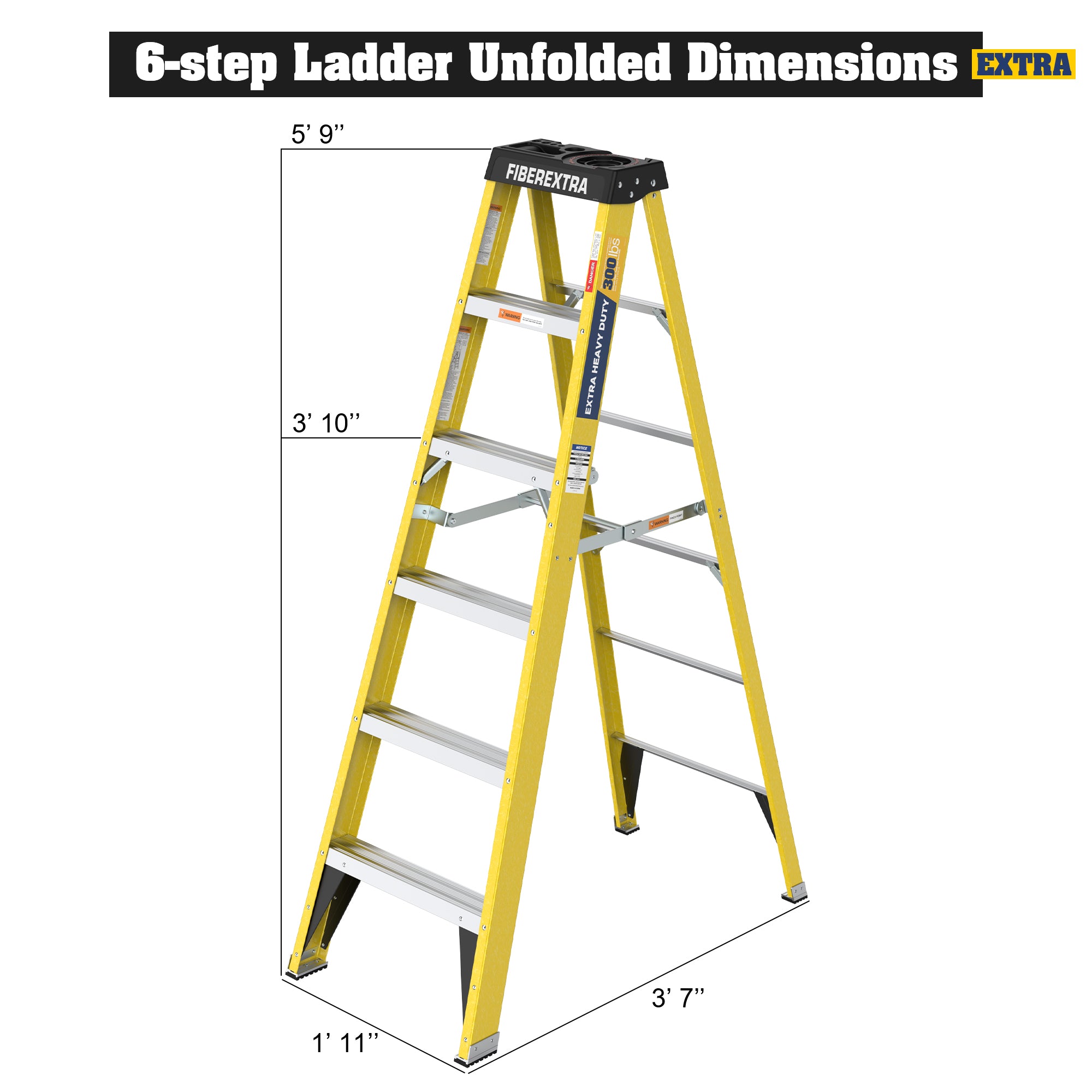 Fiberglass Step Ladder 6-Step 300LBS Yellow
