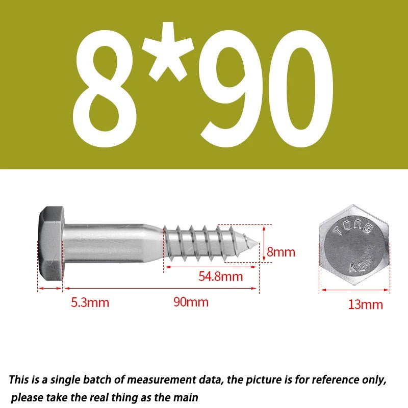 M8 A2 Stainless Steel Hex Head Lag Bolts – DIN571 Wood Screws