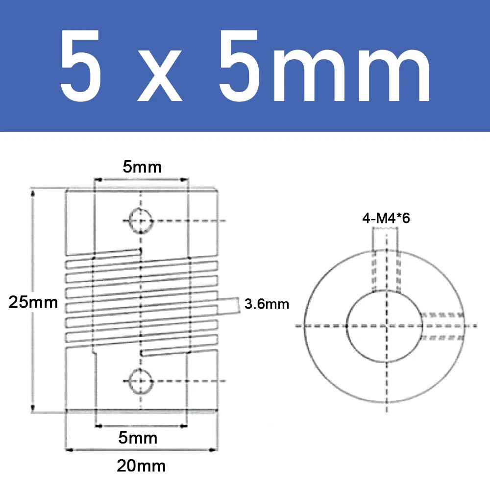 Inner Orifice 5-10mm Flexible Shaft Coupling Rigid Stepper Motor Coupler D20*L25
