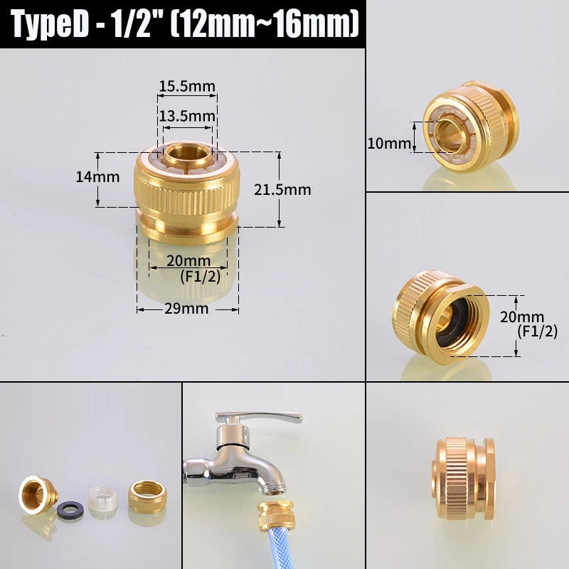 Water Stop Copper Quick Connect Hose Fitting — Male Thread Garden Tap Snap-On Connector