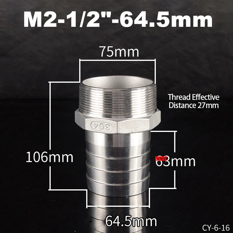 BSP Male Thread Barb Hose Tail Connector 304 Stainless Steel — 1" to 3"