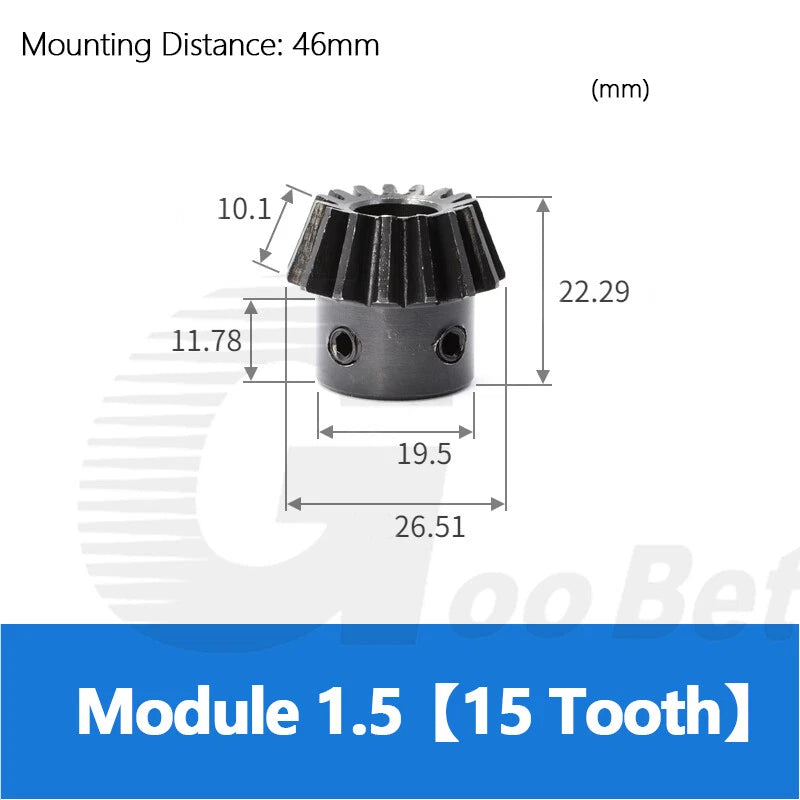 Module 1 1.5 2 Bevel Gear C45 Steel Gear Ratio 1:3 15-45 Tooth Hardened Black