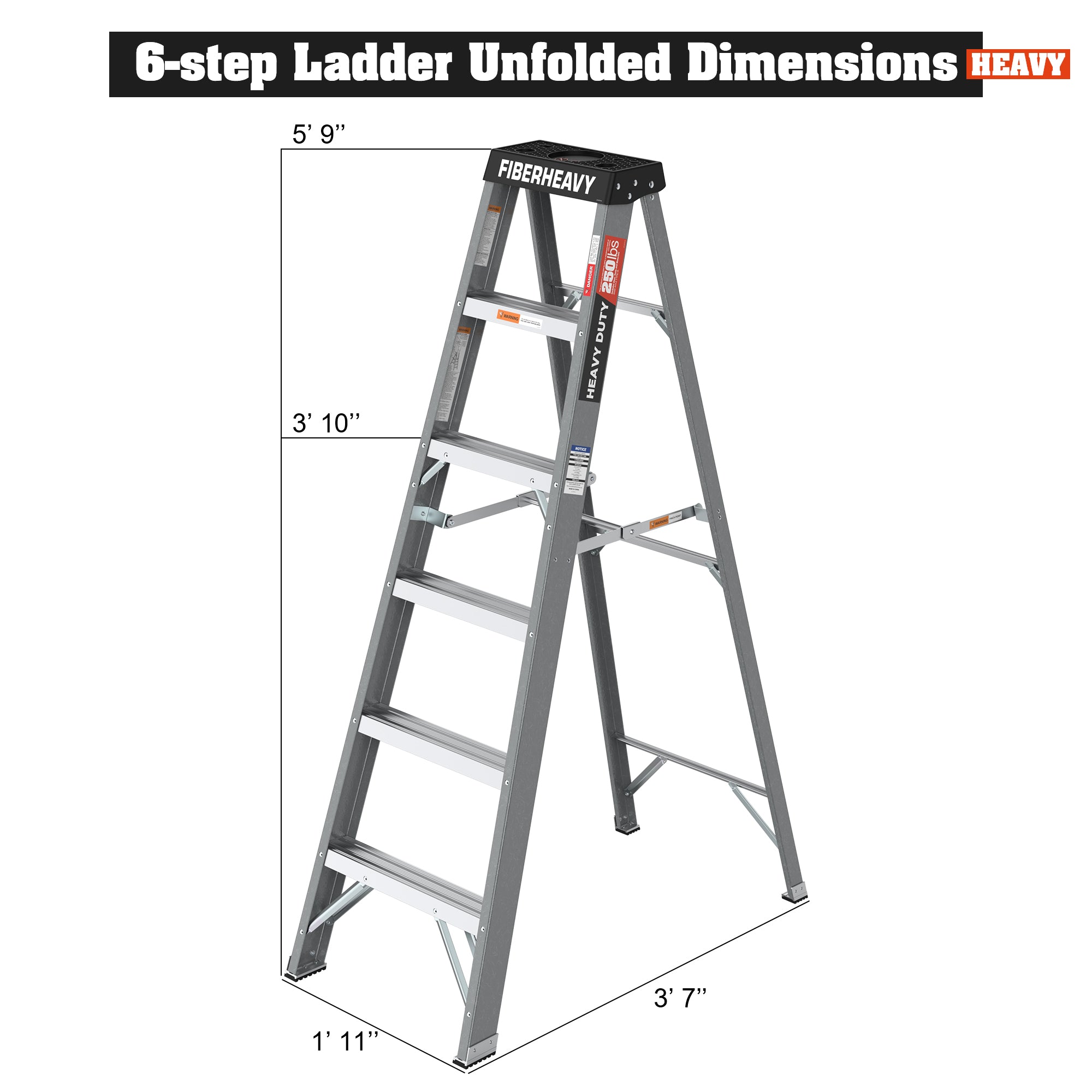 Fiberglass Step Ladder 6-Step 250lbs Gray