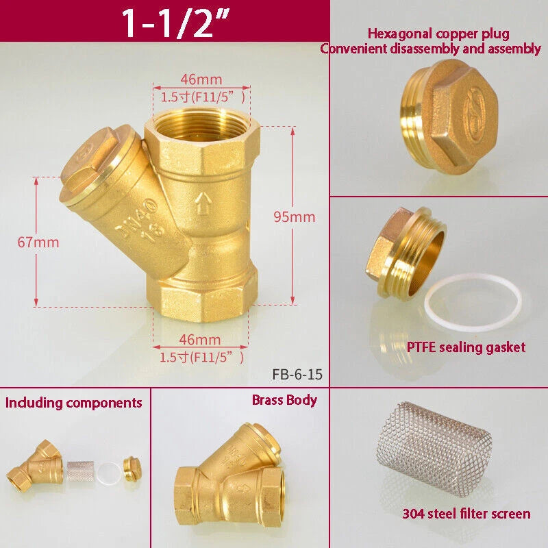 Brass Y Strainer Filter Adaptor — BSP Compression Inline Pipe Fitting 1/4" to 2"