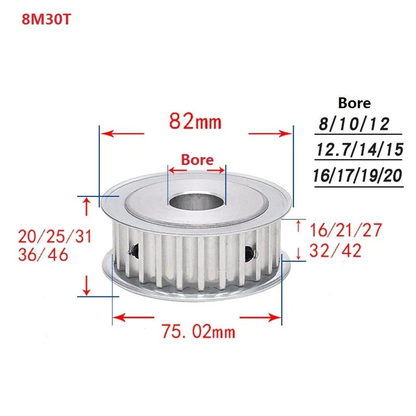 HTD-8M 15-40T Timing Pulley Pitch 8mm Synchronous Wheel Width 16/21/27/32mm