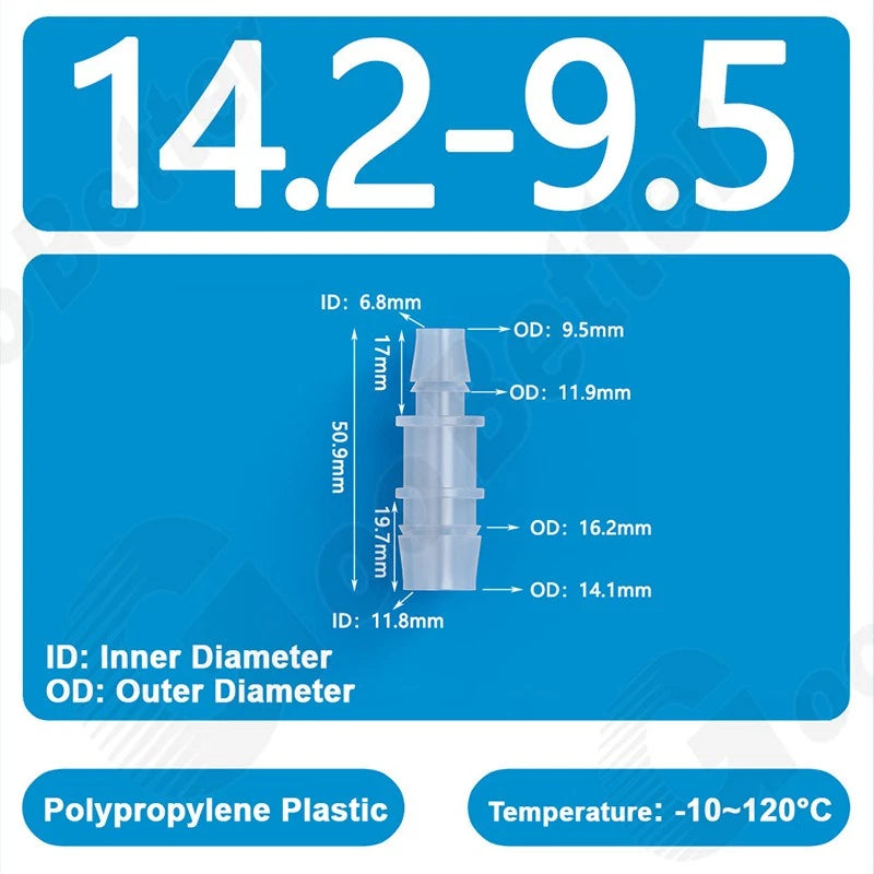 Plastic Straight Barbed Connector Reducer Joiner Tubing Pipe Hose Fitting Water