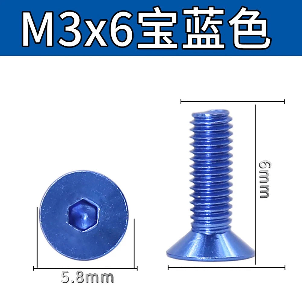 M3 Countersunk Hex Socket Aluminum Anodized Machine Screws — 10 Colors, 5–50 Pcs