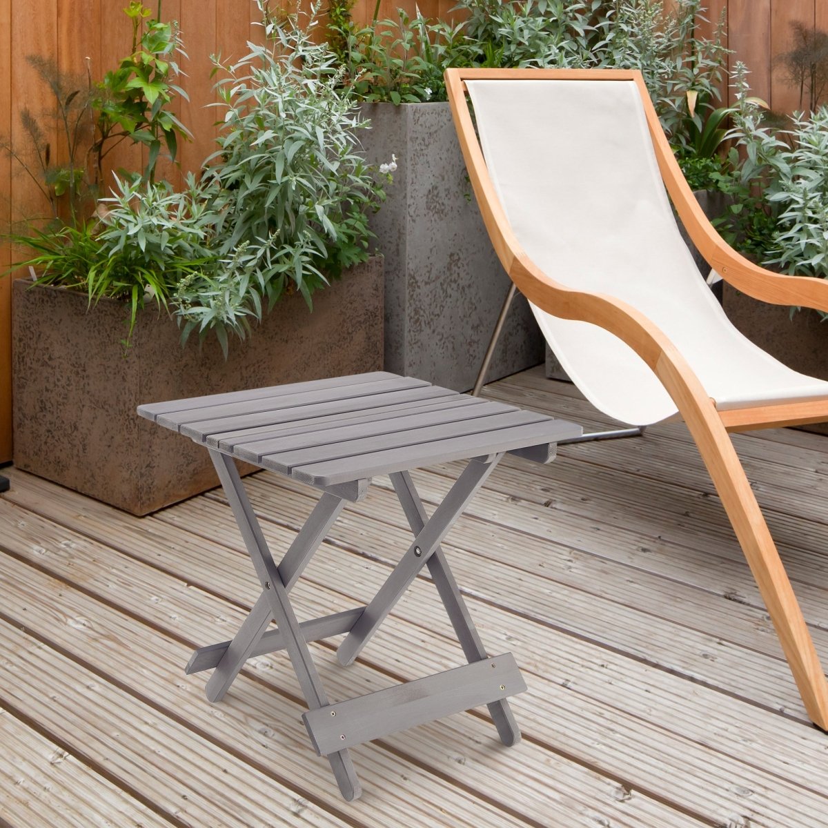 Folding Square Table Patio Outdoor solid wood Table for Backyard, Balcony, Portable Design Space - Saving Grey Color - HomeDIYer