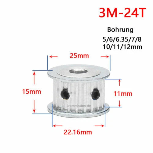 Timing Belt Pulley 3M 12T - 60T Synchronous Wheel for width 10 mm Timing Belts