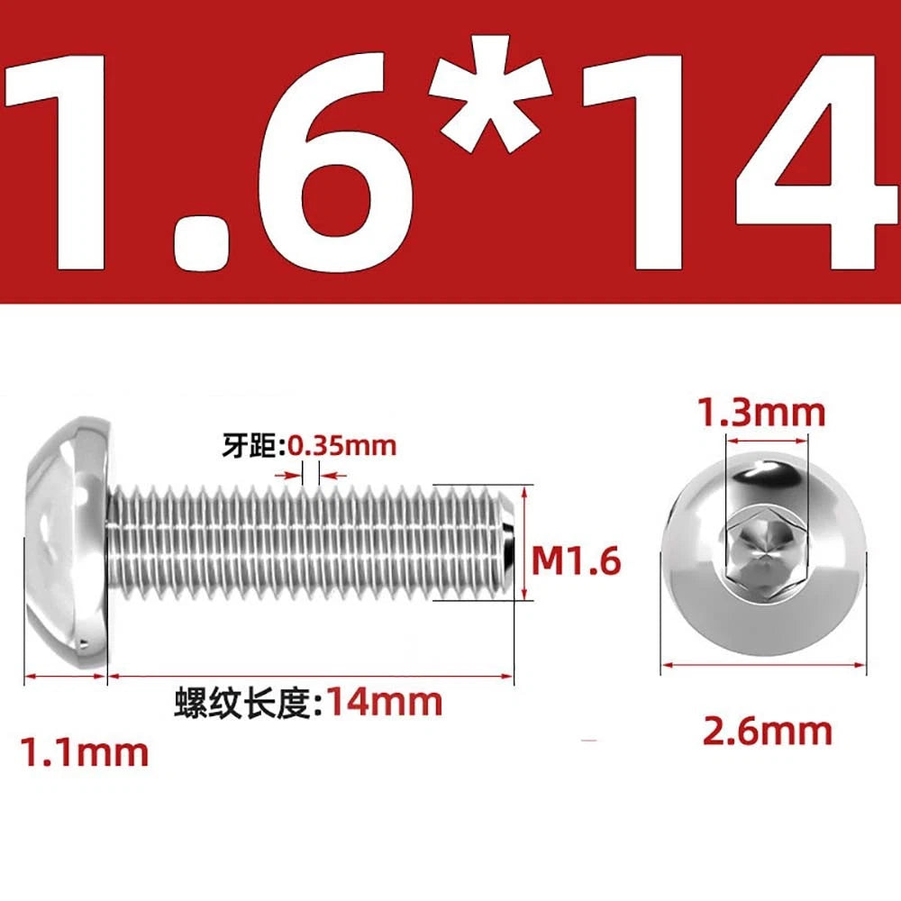 M1.6–M5 A2 Stainless Steel Button Head Socket Cap Screws – Round Pan Head, Hex Drive, Fully Threaded