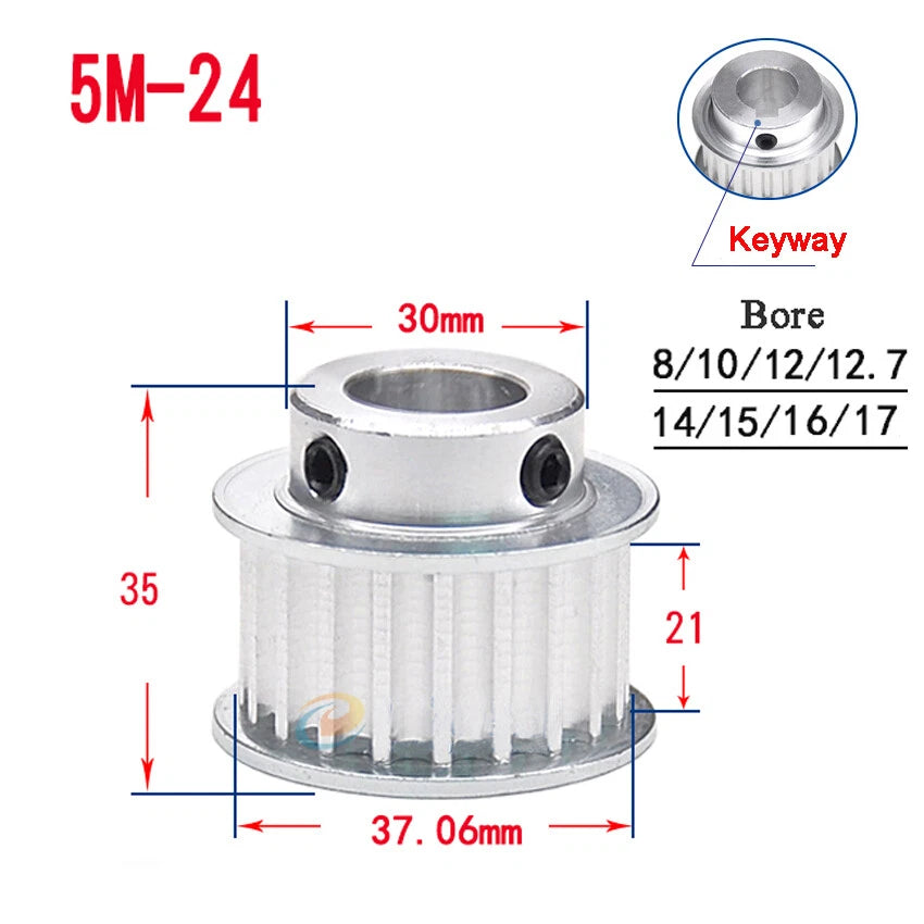 5M 15T-80T Timing Belt Pulley With Step/Keyway, Bore 8-25mm,For 20mm Width Belt