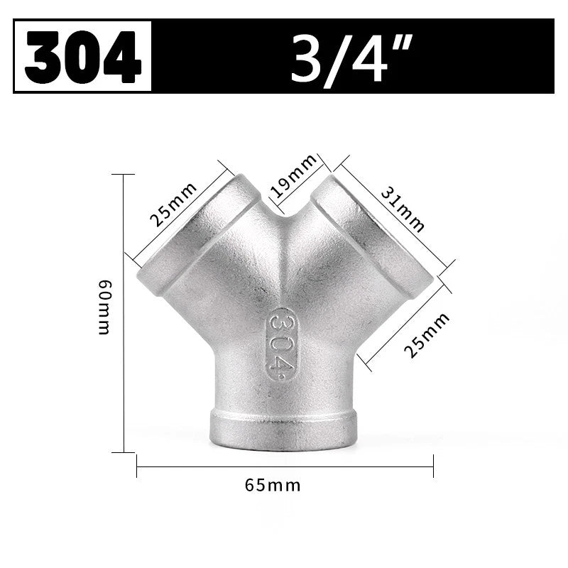 Stainless Steel 304 Female Thread 3-Way Y-Connector Pipe Fitting