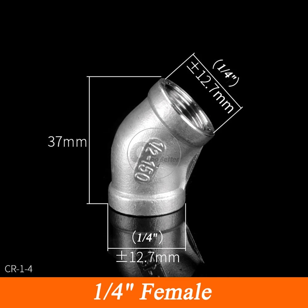45° BSPT Threaded Elbow Pipe Fittings — A2 Stainless Steel, 1/8" to 4", Female & Female-to-Male