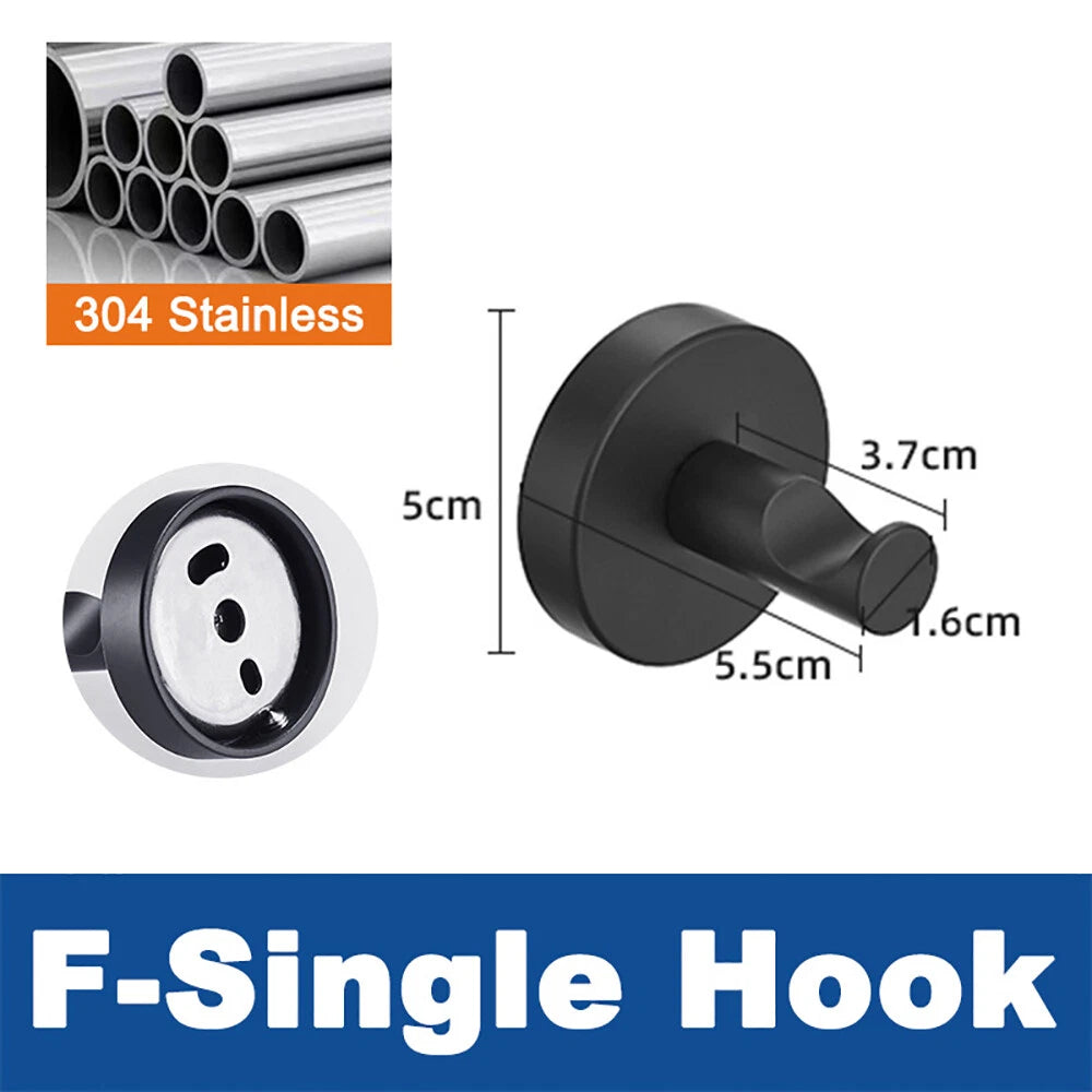 Coat Robe Hooks Stainless Wall Mount Door Hanger Bathroom Towel Black Multi-Type