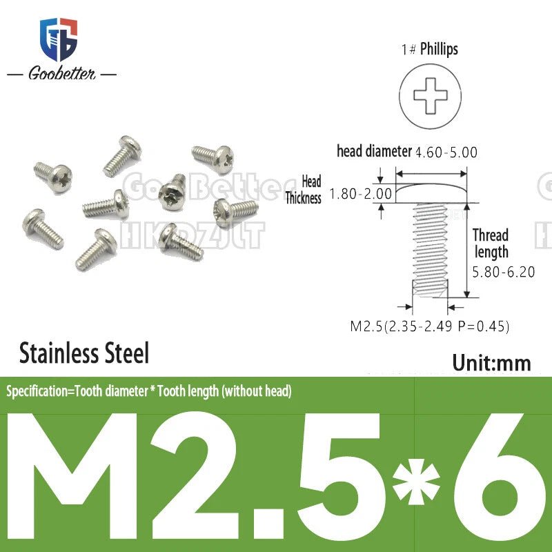 Round Head Machine Screws M2 M2.5 M2.6 | Carbon Steel & Stainless | 100–500 PCS - HomeDIYer