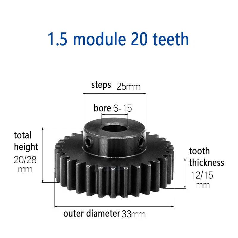 Mod 1.5 Steel Pinion Gear Spur Gears 15-80 Teeth 5-30mm Bore With Screw Hardened