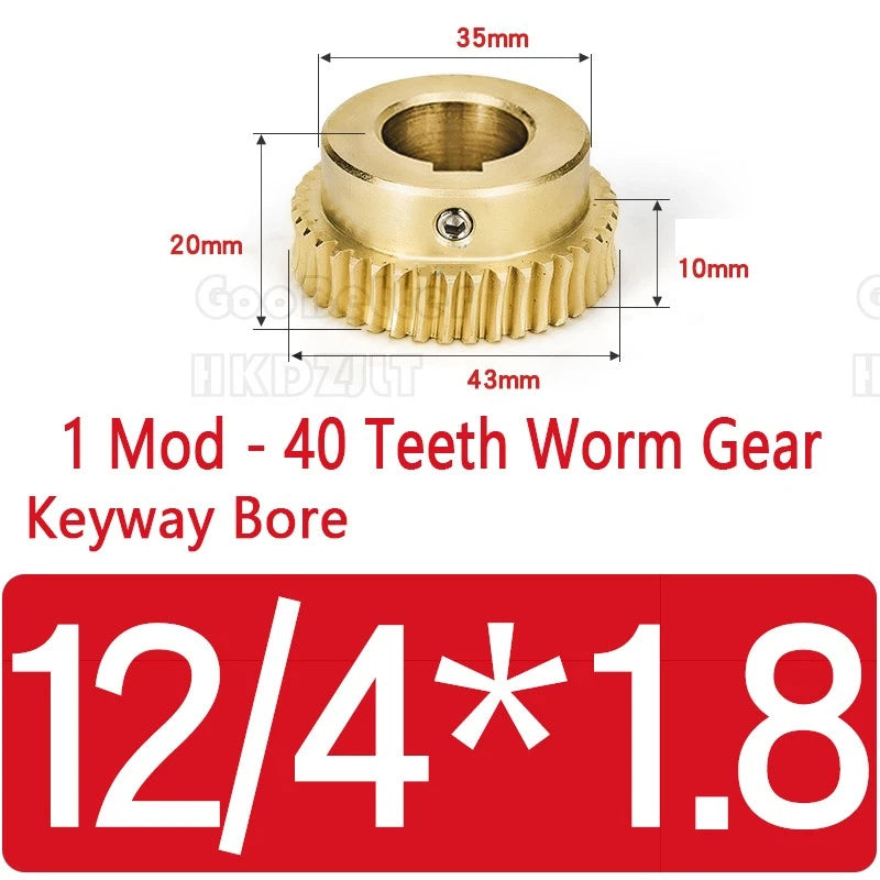 Mod 1 Worm Gear Wheel Brass 40 Tooth Worm Shaft 45# Steel-Brass Bore 6 - 15 mm