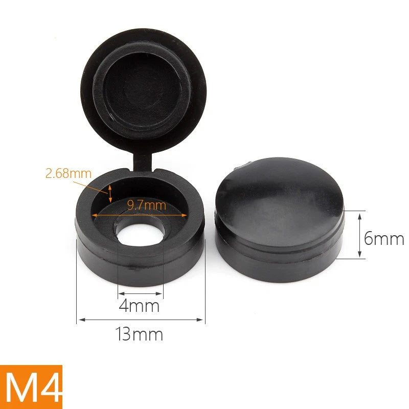 Hinged Screw Cover Caps for M4 M5 Screws – Fold Over Design, Multiple Colors, 50–2000 Pack