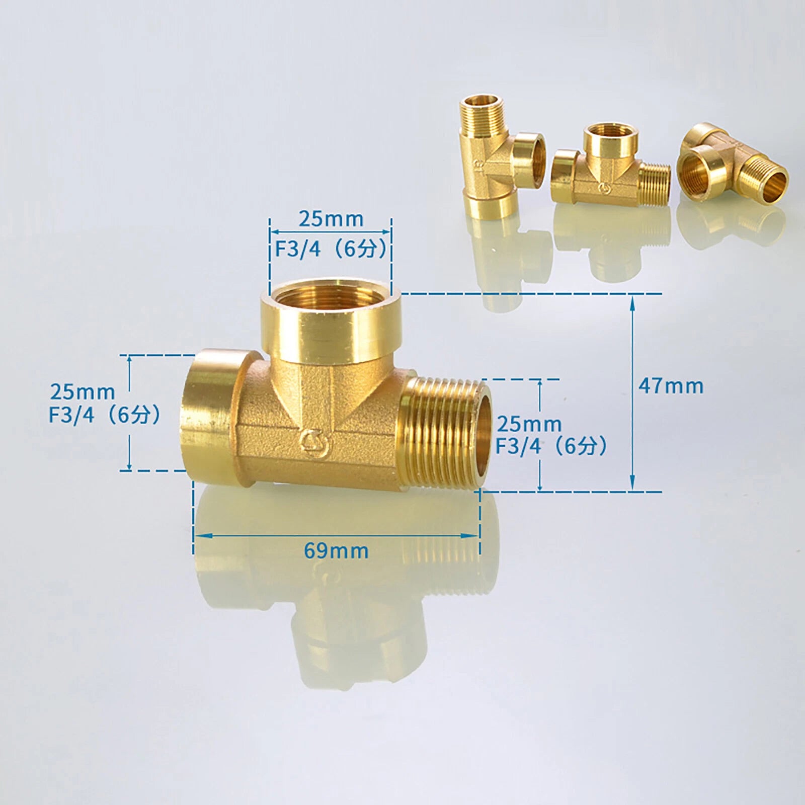 Brass T Tee Pipe Fitting — Female & Male NPT Thread, 3/4" to 2"