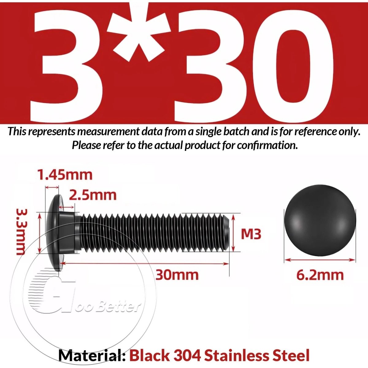 Black Carriage Bolts M3 M4 M5 M6 — Cup Square Domed Head, A2 - 70 Stainless Steel - HomeDIYer
