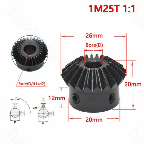 Mod 1/1.5/2 Bevel Gear 15T-30T Bore 5 6 6.35 8 10 12 - 16 mm 90° 1:1 1:2 Using